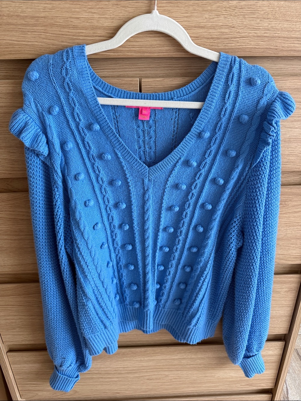 Blue Textured V-Neck Women's Sweater